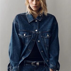 Anthropologie Pilcro Weston Rhinestone Denim Boyfriend Jacket- Small